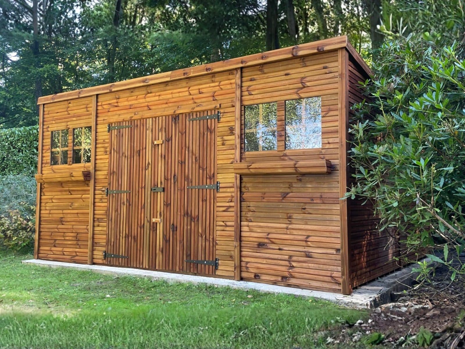 16x13 Heavy Duty Pent Garden Shed with Double Doors and Summer Windows